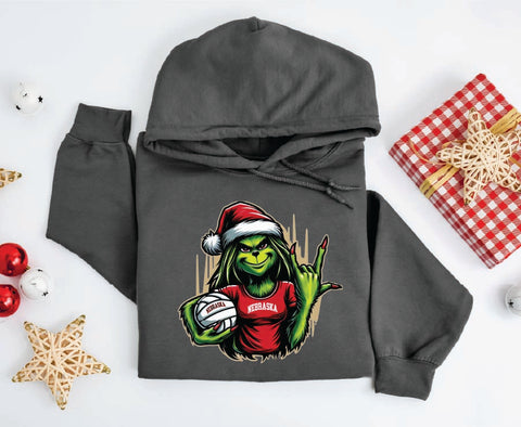 Rockin’ Nebraska Volleyball Christmas Grinch Hoodie