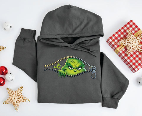Grinch "EW PEOPLE" Peekaboo Hoodie – Funny Christmas Zip Design