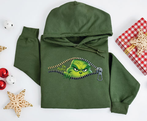 Grinch "EW PEOPLE" Peekaboo Hoodie – Funny Christmas Zip Design