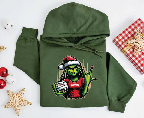 Rockin’ Nebraska Volleyball Christmas Grinch Hoodie