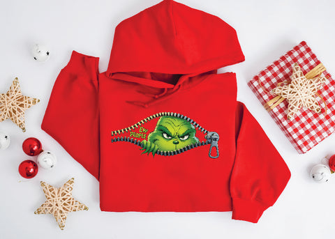 Grinch "EW PEOPLE" Peekaboo Hoodie – Funny Christmas Zip Design