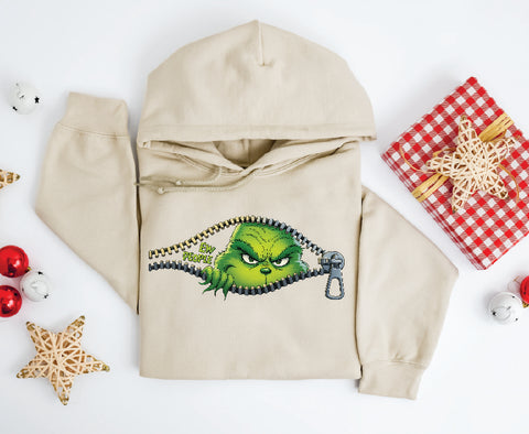 Grinch "EW PEOPLE" Peekaboo Hoodie – Funny Christmas Zip Design