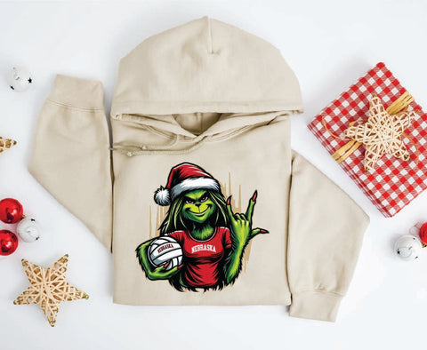Rockin’ Nebraska Volleyball Christmas Grinch Hoodie