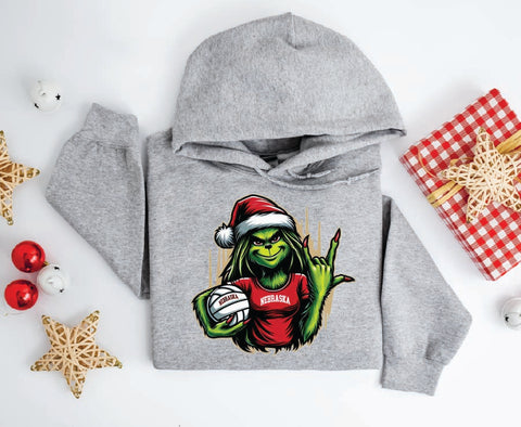 Rockin’ Nebraska Volleyball Christmas Grinch Hoodie