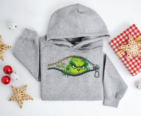 Grinch "EW PEOPLE" Peekaboo Hoodie – Funny Christmas Zip Design