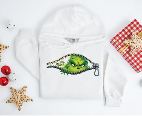 Grinch "EW PEOPLE" Peekaboo Hoodie – Funny Christmas Zip Design