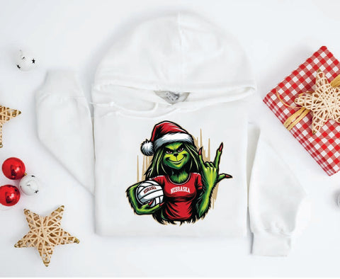Rockin’ Nebraska Volleyball Christmas Grinch Hoodie