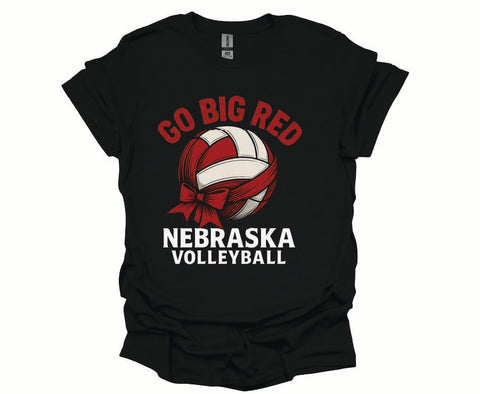 Husker Volleyball Go Big Red Nebraska Volleyball Bow Design- Soft Style Tshirt