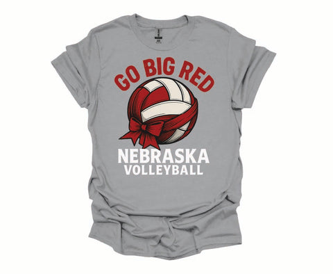 Husker Volleyball Go Big Red Nebraska Volleyball Bow Design- Soft Style Tshirt