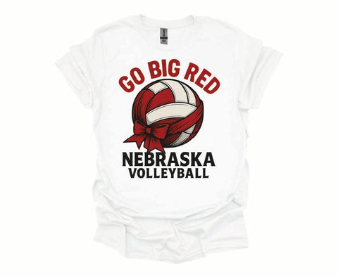Husker Volleyball Go Big Red Nebraska Volleyball Bow Design- Soft Style Tshirt