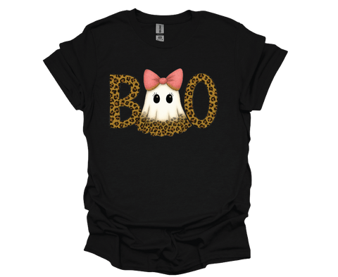 BOO Leopard Ghost Halloween Shirt - Unisex Soft Style Tshirt