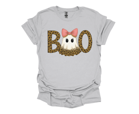 BOO Leopard Ghost Halloween Shirt - Unisex Soft Style Tshirt