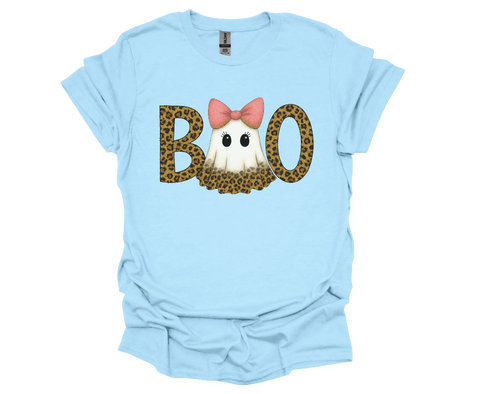 BOO Leopard Ghost Halloween Shirt - Unisex Soft Style Tshirt