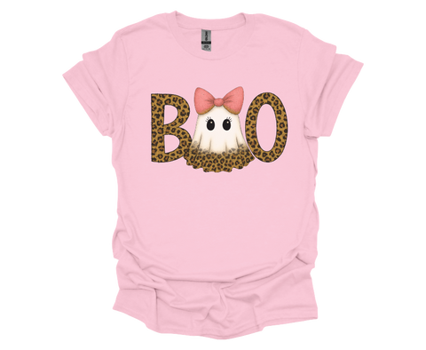 BOO Leopard Ghost Halloween Shirt - Unisex Soft Style Tshirt