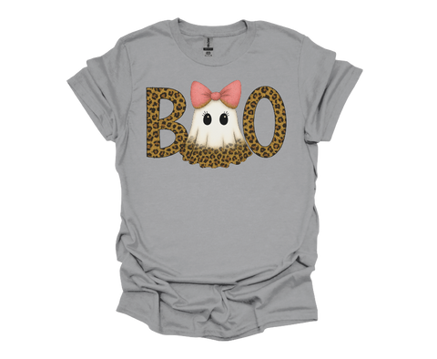 BOO Leopard Ghost Halloween Shirt - Unisex Soft Style Tshirt
