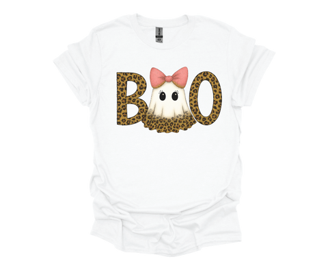 BOO Leopard Ghost Halloween Shirt - Unisex Soft Style Tshirt