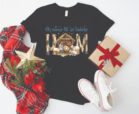Oh Come Let Us Adore Him Nativity - Soft Style Tshirt