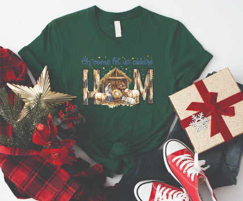 Oh Come Let Us Adore Him Nativity - Soft Style Tshirt