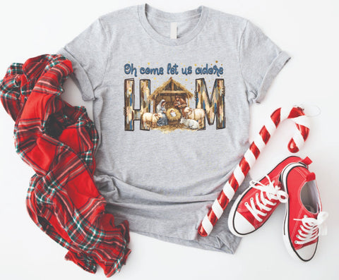 Oh Come Let Us Adore Him Nativity - Soft Style Tshirt