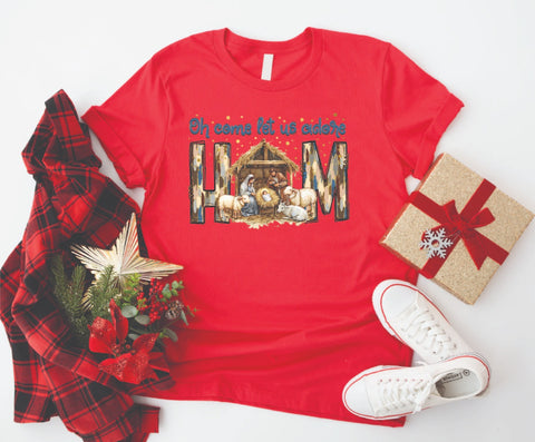 Oh Come Let Us Adore Him Nativity - Soft Style Tshirt