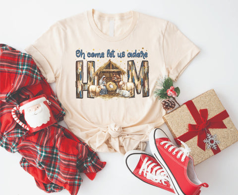 Oh Come Let Us Adore Him Nativity - Soft Style Tshirt