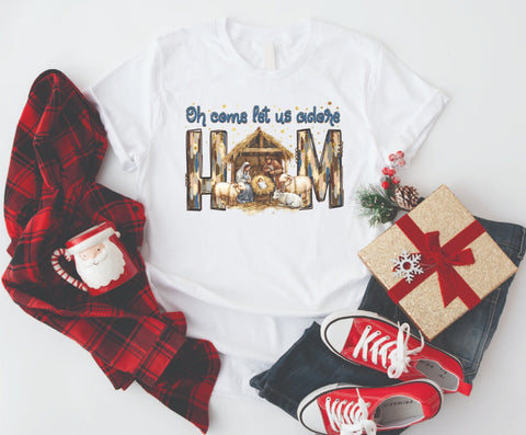 Oh Come Let Us Adore Him Nativity - Soft Style Tshirt