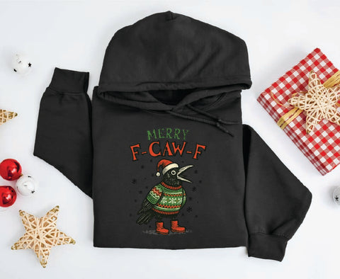 Merry F-Caw-F Funny Crow Christmas Hoodie