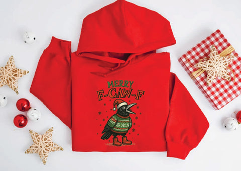 Merry F-Caw-F Funny Crow Christmas Hoodie
