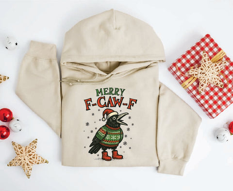 Merry F-Caw-F Funny Crow Christmas Hoodie