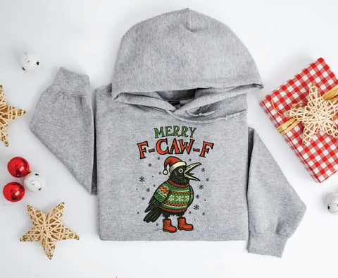 Merry F-Caw-F Funny Crow Christmas Hoodie