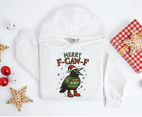 Merry F-Caw-F Funny Crow Christmas Hoodie