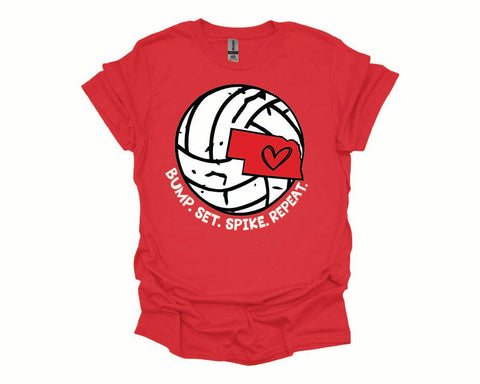 Nebraska Volleyball T-Shirt – Bump Set Spike Repeat – Husker Pride Tee
