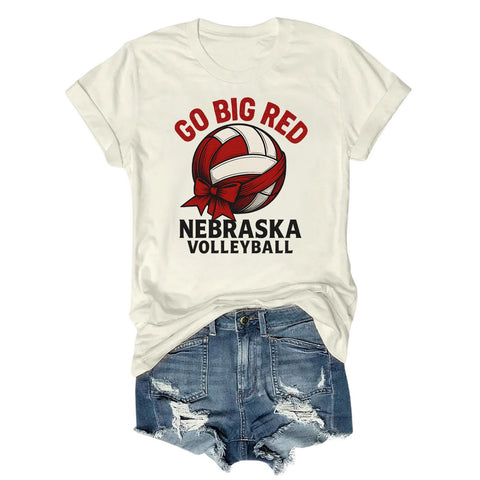 Husker Volleyball Go Big Red Nebraska Volleyball Bow Design- Soft Style Tshirt