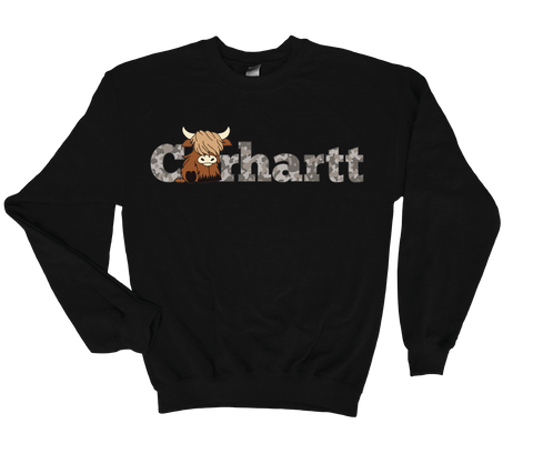 Highland Cow in Camo – Cozy Sweatshirt
