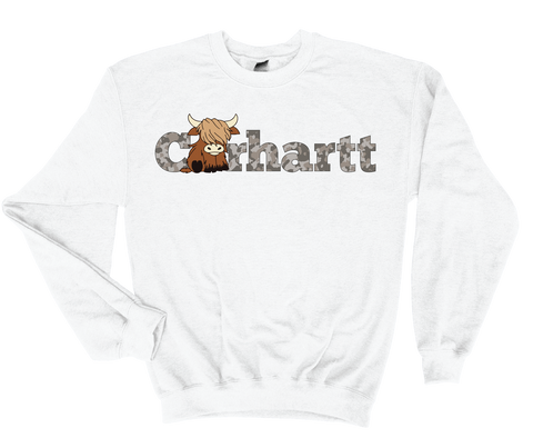 Highland Cow in Camo – Cozy Sweatshirt